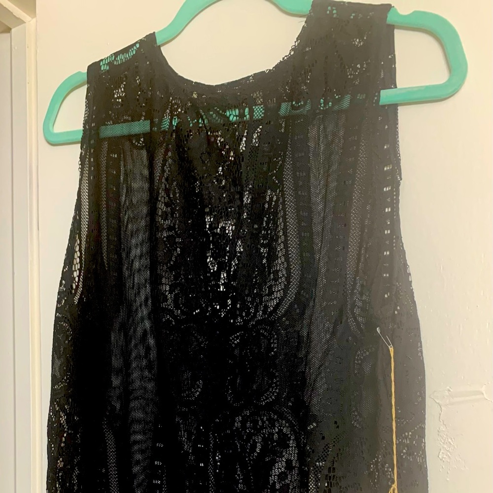 Black Sleeveless lace top with fringe bottom